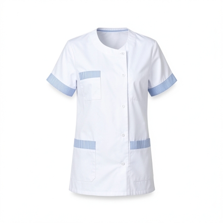 Blouse medicale infirmiere Julia parement Ciel poches et manches — photo packshot produit sur fond blanc
