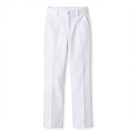 Pantalon de travail pas cher Blanc coton avec poche metre — photo packshot produit sur fond blanc