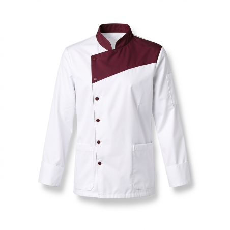 Veste de cuisine Homme Plastron Bordeaux Fond Blanc — photo packshot produit sur fond blanc