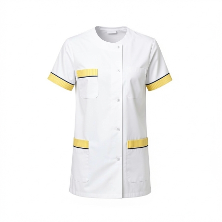 Tunique médicale Julia parement Jaune lisere Marine — photo packshot produit sur fond blanc