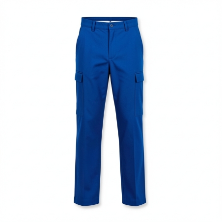 Pantalon de travail bleu en polyester et coton — photo packshot produit sur fond blanc