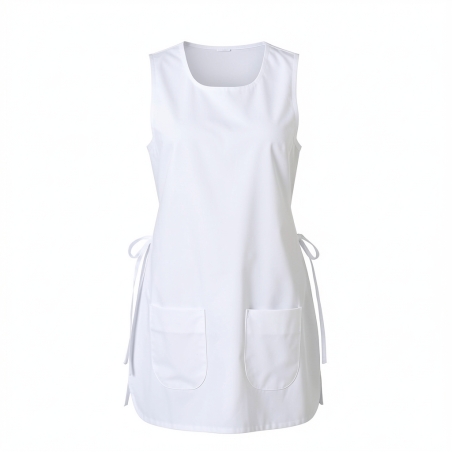 Blouse Tablier chasuble Blanc avec poche — photo packshot produit sur fond blanc