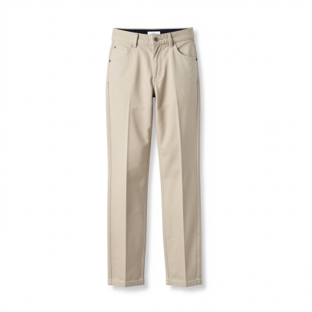 Pantalon Beige pour patissier Boulanger et cuisinier coupe jeans — photo packshot produit sur fond blanc
