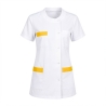 Tunique médicale femme Julia blanche et jaune — photo packshot produit sur fond blanc