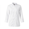 Veste cuisine Blanche double boutonnage manches longues classiques — photo packshot produit sur fond blanc