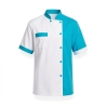 Tunique Col mao Blanche et Turquoise manches courtes — photo packshot produit sur fond blanc