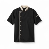 Veste cuisine manche courte Noire col Beige — photo packshot produit sur fond blanc