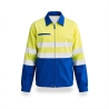 Blouson haute visibilite Jaune et bleu avec Bande réfléchissantes — photo packshot produit sur fond blanc