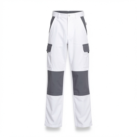 Pantalon de travaiil Multi poche Blanc Peintre Plaquiste — photo packshot produit sur fond blanc