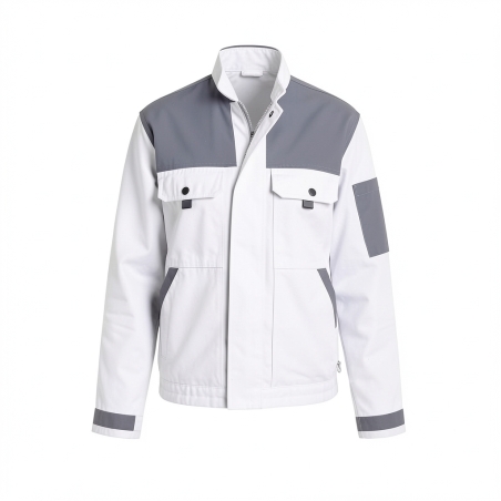 Blouson de peintre Blouson de travail Blanc Gris Coton/polyester / 310 gr/m² — photo packshot produit sur fond blanc