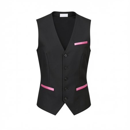 Gilet barman femme noir service et restauration — photo packshot produit sur fond blanc