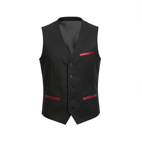 Gilet serveur homme Vénus – Noir finition rouge — photo packshot produit sur fond blanc