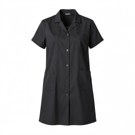 Blouse de travail Femme Noire manches courtes — photo packshot produit sur fond blanc