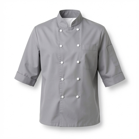 Veste de cuisine Gris pressions calotee manches courtes — photo packshot produit sur fond blanc