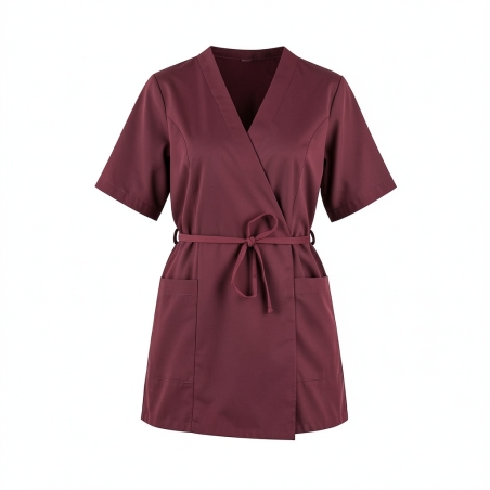 Tunique esthétique et medicale Kimono Bordeaux — photo packshot produit sur fond blanc
