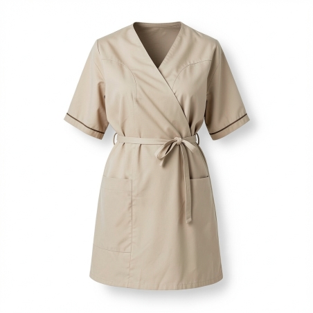 Tunique esthétique Kimono cache coeur Beige — photo packshot produit sur fond blanc