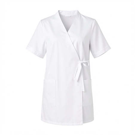Kimono estheticienne forme tunique — photo packshot produit sur fond blanc