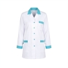 Tunique de travail medical manches longues col turquoise — photo packshot produit sur fond blanc