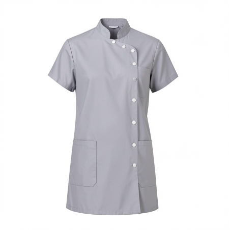 Tunique medicale Grise col Mao — photo packshot produit sur fond blanc