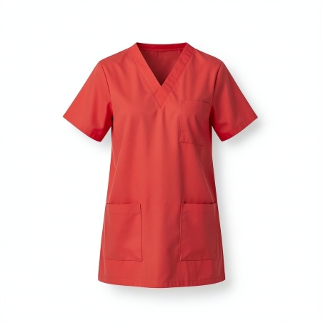 Tunique de travail médical esthetique Rouge — photo packshot produit sur fond blanc