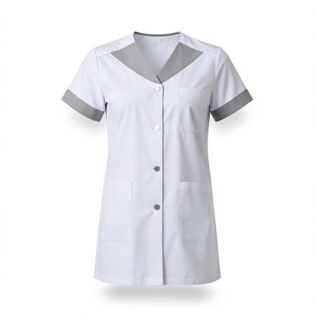 Tunique médicale Blanche et gris — photo packshot produit sur fond blanc