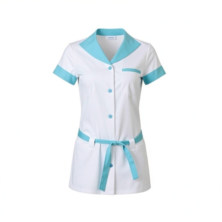 Tunique de travail Blanche et Turquoise coupe moderne — photo packshot produit sur fond blanc