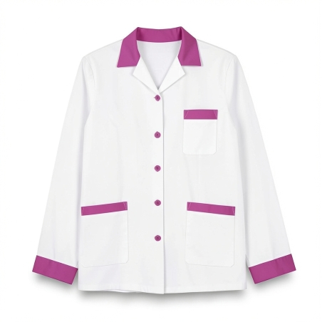 Blouse infirmière manchesongues col fushia pressions fushia — photo packshot produit sur fond blanc