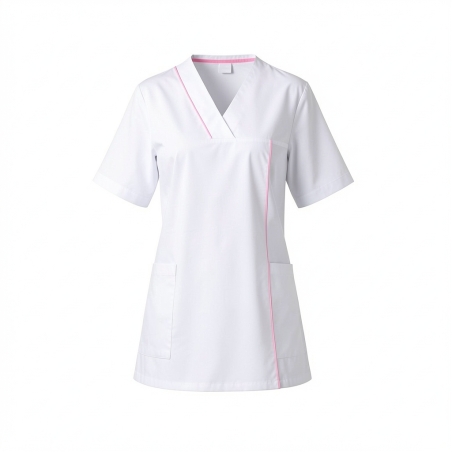 Tunique médicale col V liseré Rose — photo packshot produit sur fond blanc