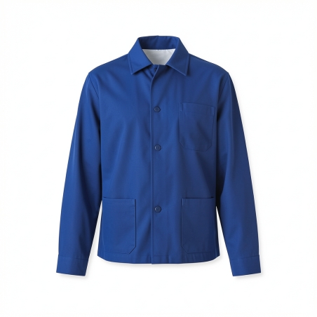Veste de travail bleue 100% coton homme — photo packshot produit sur fond blanc