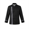 Veste de cuisine noire parement gris — photo packshot produit sur fond blanc