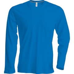 T shirt Homme Col V Manches longues Bleu