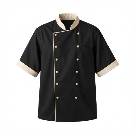 Veste cuisine noire finition beige — photo packshot produit sur fond blanc