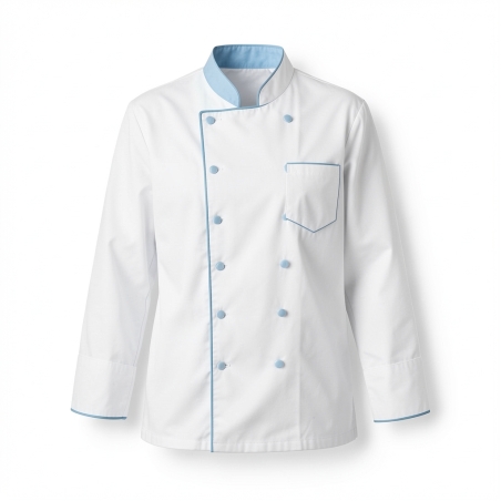 Veste de cuisine manches longues – Bleu ciel — photo packshot produit sur fond blanc