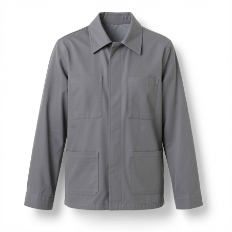 Veste classique industrie polycoton gris — photo packshot produit sur fond blanc