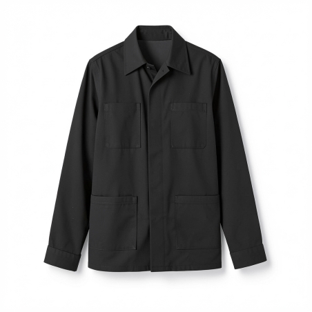 Veste de travail noir polycotonORV07 — photo packshot produit sur fond blanc