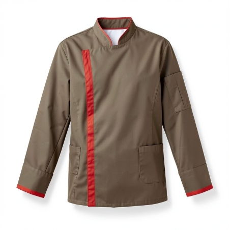 Veste cuisine Marron et rouge — photo packshot produit sur fond blanc
