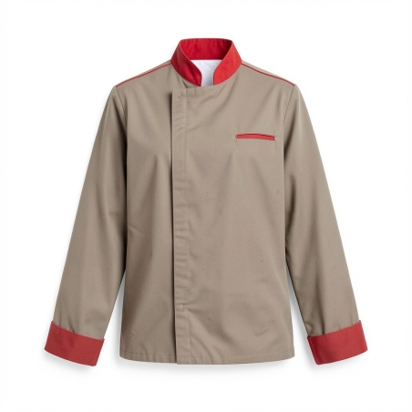 Veste de cuisine chocolat manches longues — photo packshot produit sur fond blanc