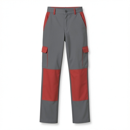 Pantalon de travail premier prix gris et rouge — photo packshot produit sur fond blanc