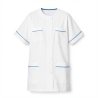 Blouse infirmière : Tunique médicale Femme Blanche liseré Bleu 3 poches manches Kimono — photo packshot produit sur fond blanc