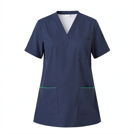Tunique vétérinaire Dentiste Popeline Col V Marine Homme Femme — photo packshot produit sur fond blanc