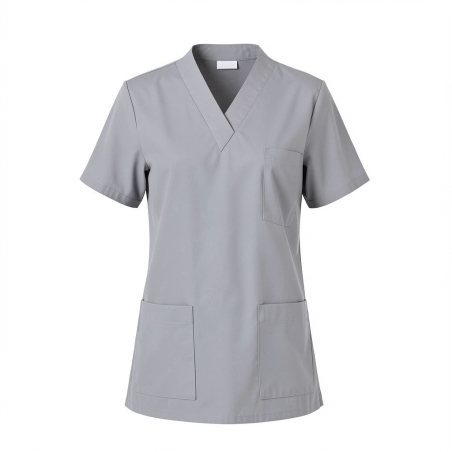 Tunique médicale Grise Popeline Col V 3 poches — photo packshot produit sur fond blanc