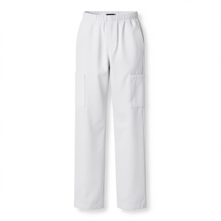 Pantalon médical blanc avec poches – Popeline — photo packshot produit sur fond blanc