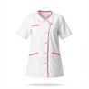 Blouse aide à domicile – Tunique professionnelle blanche à liseré coloré — photo packshot produit sur fond blanc