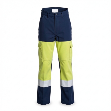 Pantalon de travail Fluo HV EN20471 MARINE/JAUNE — photo packshot produit sur fond blanc