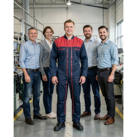Combinaison bleu de travail double fermetue — mise en situation : Industrie, Équipe