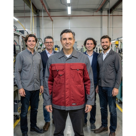 Veste de travail homme bicolore rouge et grise Lugano — mise en situation : Industrie, Équipe