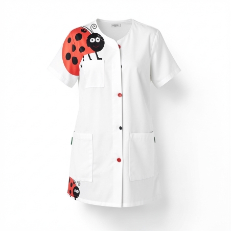 Tunique de travail Femme  imprimé placé COCINELLE — photo packshot produit sur fond blanc