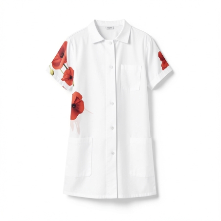 Tunique de travail Femme  imprimé placé Fleur  02 — photo packshot produit sur fond blanc
