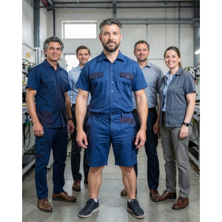 Short de travail homme bleu royal — mise en situation : Industrie, Équipe
