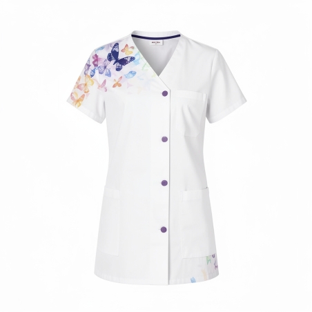 Tunique médicale Avec impression Papillon épaule — photo packshot produit sur fond blanc